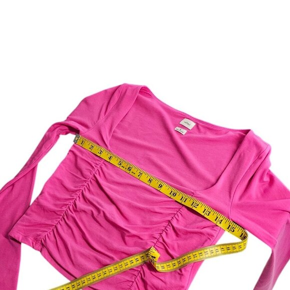 Aritzia Wilfred Lydia Top, Ruched, Square Neck, Long Sleeve, Pink, Tencel, Sz M - Picture 7 of 8
